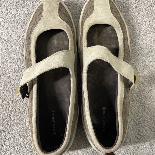 Lands End Mary Jane Shoes Women's Sz 9B Beige Trekker Round Toe Toggle Strap - Picture 8 of 14