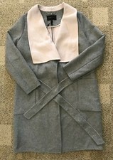 BCBG Maxazria Long Coat Wrap Chanel Grey/Pink M Wool Blend $298 Women's Size M