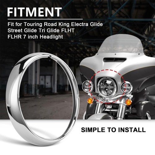 Chrome 7" Headlight Trim Ring Cover Fit For Harley Touring Electra Street Glide - Picture 1 of 12