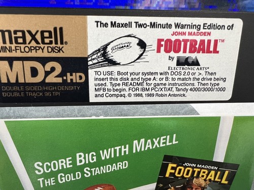 1988 Maxell John Madden Football EA Two-Minute Warning PC 5.5 Floppy Disk MD2 HD - Picture 2 of 11