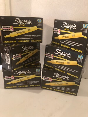 6 - SHARPIE ACCENT YELLOW Highlighters 12 CT PER PACK (TOTAL= 72 COUNTS)
