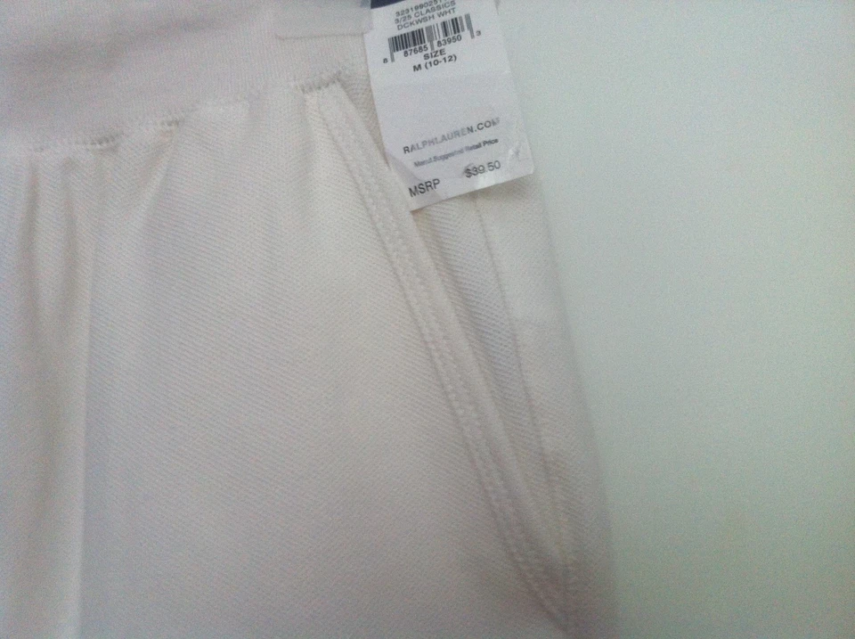 Ralph Lauren Shorts~White Pique~Lg Navy Logo~Size M (10-12)~NWT - Image 4 of 4