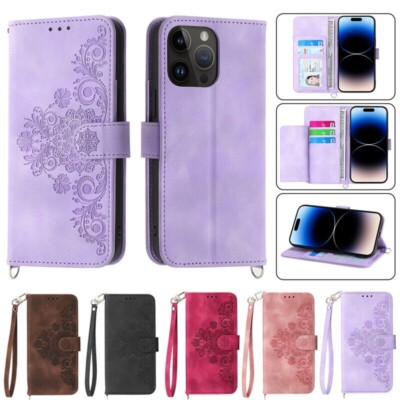 Für iPhone 17 16 15 14 13 12 11 Pro Max 8 Leder Wallet Crossbody Case Hülle
