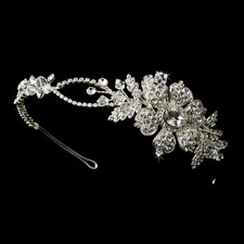 Silver Side Accent Flower Rhinestone Austrian Crystal Bridal Prom Headband