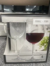 Fiddle + Fern Set of 4 Wine Ballons Clear New 20 ounce capacity