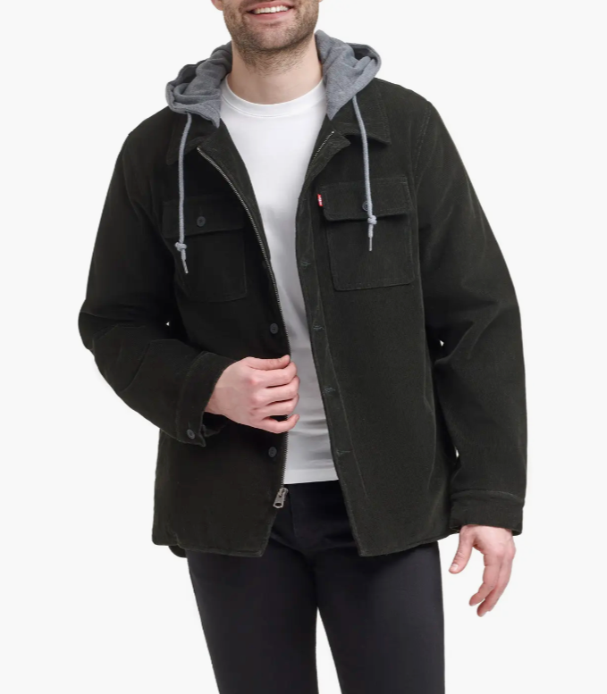 Levi's V4202 Mens Olive Green Corduroy Sherpa Lining Hooded Shirt