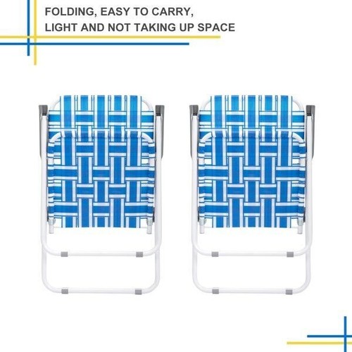 2-pcs Folding Beach Chair, Steel Tube PP Webbing Bearing, Blue& White Strip - Picture 3 of 15