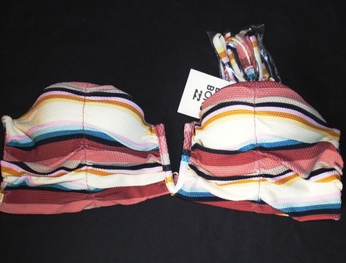 Billabong Easy Daze Bustier Bikini Top striped textured Size L New Tags BNWT - Picture 1 of 7