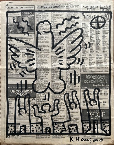 Keith Haring Drawing on Newspaper 1984 – COA Estate + Garo - Foto 2 di 13