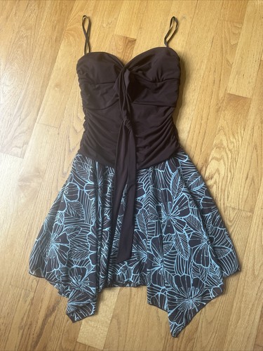 Vintage Womens Slip Dress Asymmetric Y2K Blue Floral Grunge COTTEGECORE Alt HTF!