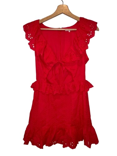 Tularosa Cutout Tanya Mini Dress Red Berry Color Eyelet Women's Size XS - Picture 3 of 12