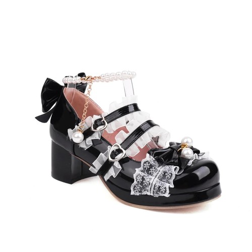 Cross Strap High Heels Pumps Party Cosplay Strawberry Bow Princess Cosplay Shoes - Picture 22 of 30