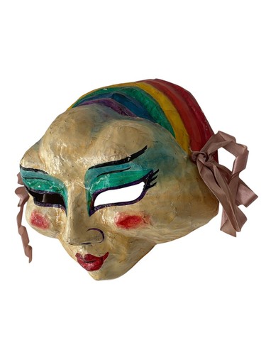 Masque Arrayed Salsalito Ca Paper Mache Mask 1980s Vintage - Picture 3 of 9