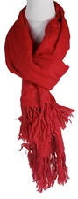 Women's Rectangle Scarf One Size Wrap Shawl Cold Weather Tassels Solid Red