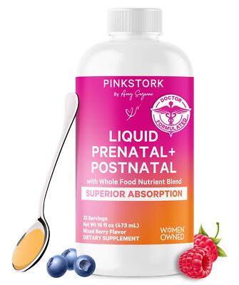 Pink Stork Liquid Prenatal Vitamins for Women - Berry Flavor - Organic Food B...