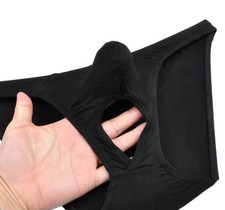 Men's Modal Briefs Underwear Bulge Pouch Nuts Out Bikini Balls Hole Trunks Brief