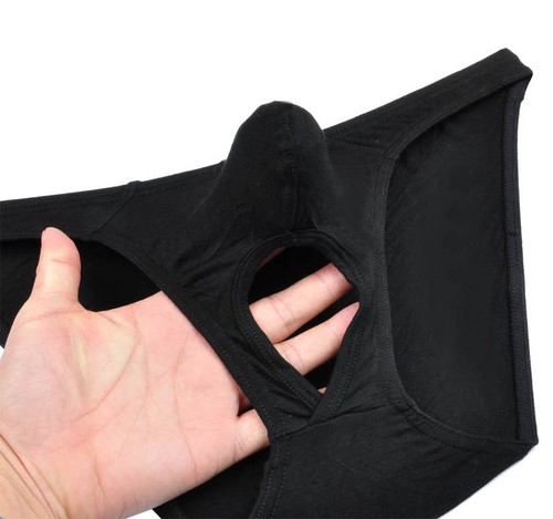 Men's Modal Briefs Underwear Bulge Pouch Nuts Out Bikini Balls Hole ...