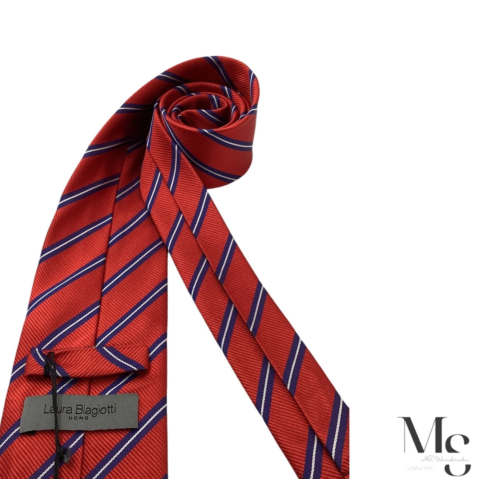LAURA BIAGIOTTI Red Striped Luxury Silk Tie Made In Italy W: 3.25" NWT - Image 4 of 4