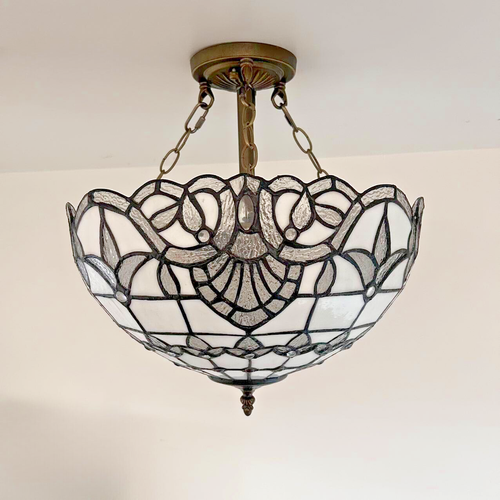 Tiffany Style Ceiling Lights White Stained Glass Baroque Style 16"H*16"W*16"D - Picture 5 of 5
