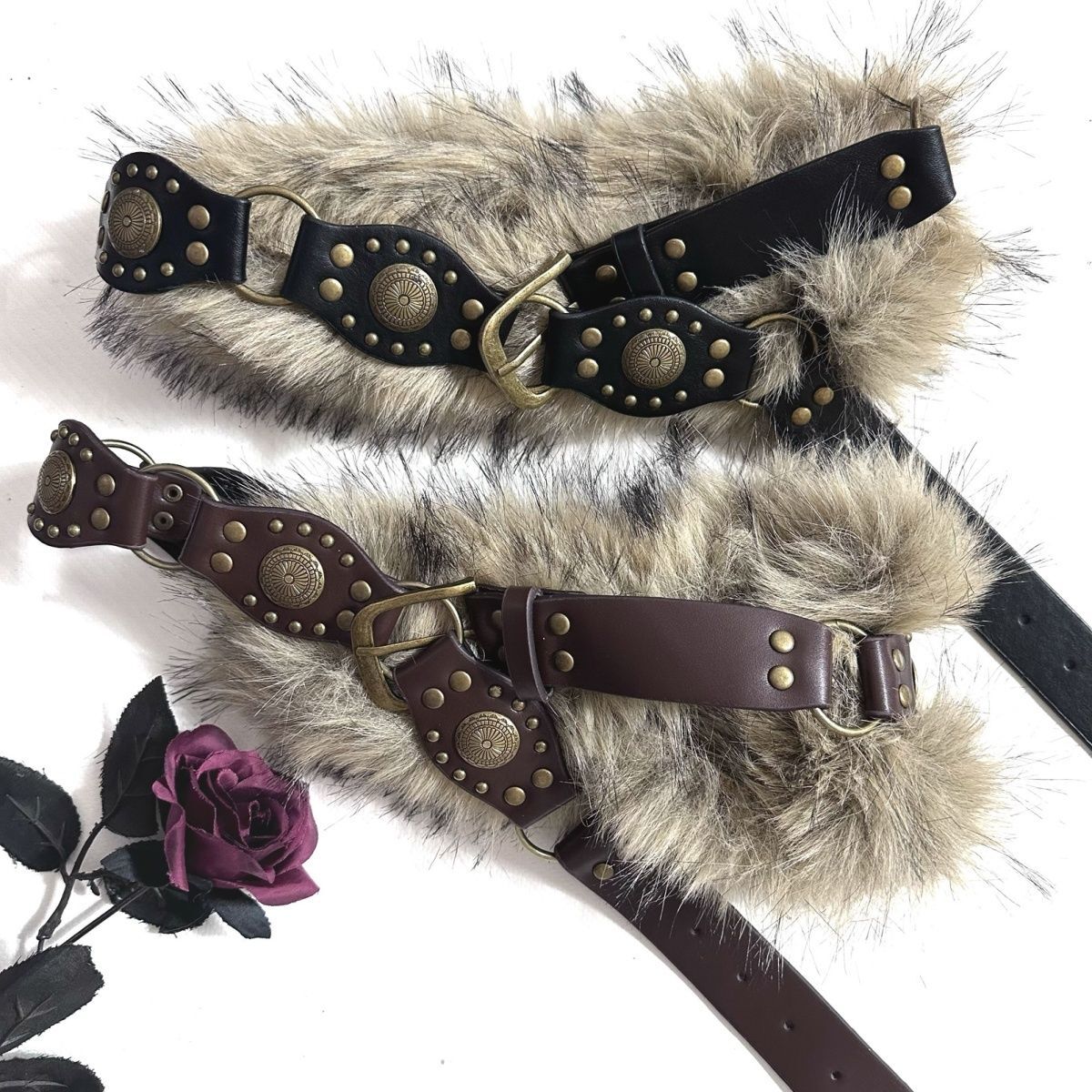 Fur Leather Belt Women Punk belt Faux Leather Waist Belts