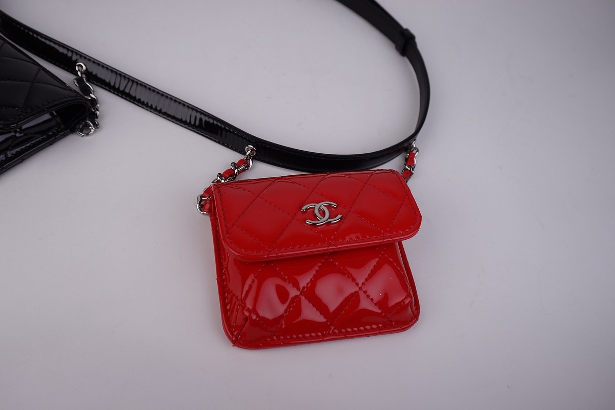 Chanel Patent Quilted Belt In Love Double Mini Flap Waist