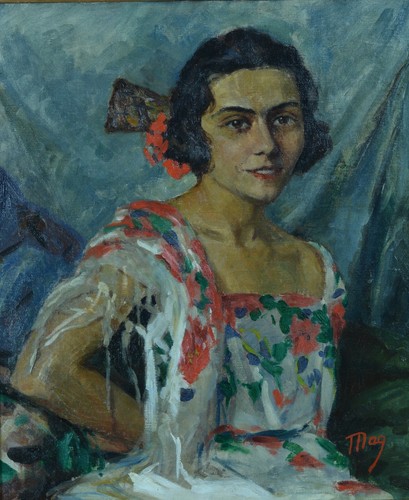 Ancien Tableau Portrait de jeune fille Costume Espagne 1930 Mag hst cadre - Photo 3/11