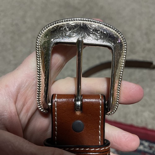CINTURA CAPESANTE WESTERN in pelle marrone con 2 pelle grezza argento concho taglia 38 - Foto 12 di 13