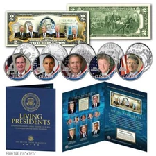 LIVING PRESIDENTS U.S $2 Bill w/ 5-Coin Statehood Quarter Set LARGE 8x10 DISPLAY