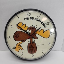 VERY RARE COLLECTIBLE Bullwinkle &ldquo;I&rsquo;m So Confused&rdquo; Wall Clock, P.A.T. Ward 1987