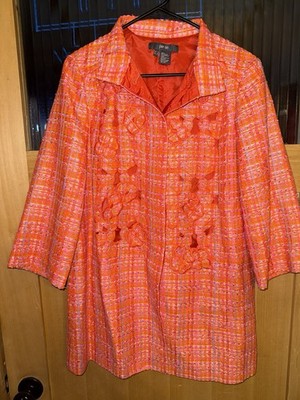 Per Se Coat Size 8   Mid Length Orange Vintage Style  Flowers Bright Color