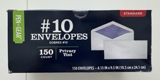 Pen Gear 10 Business Envelopes, White Privacy Tint, Gummed Seal, 150 Count