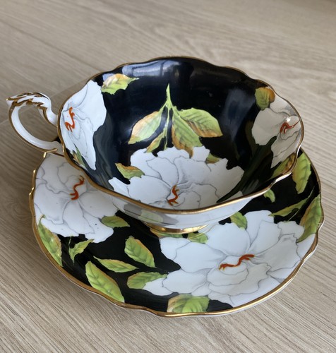 Paragon England To The Bride White Gardenia Double Warrant Black Tea Cup Saucer