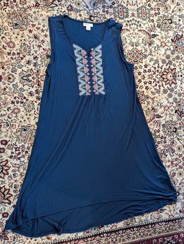 Style & Co Womens Blue Nirvana Embroidered Sleeveless Midi Dress Plus Sz 2X - Picture 1 of 4