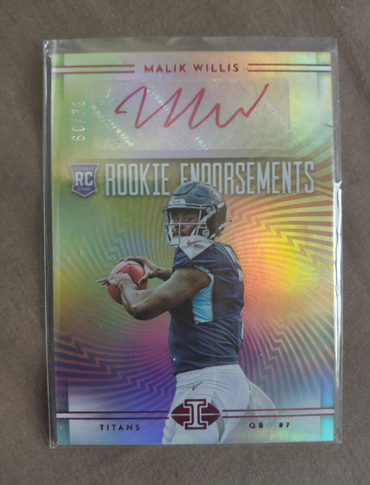 2022 Malik Willis Illusions Rookie Endorsements Autograph RC Red /75 Titans