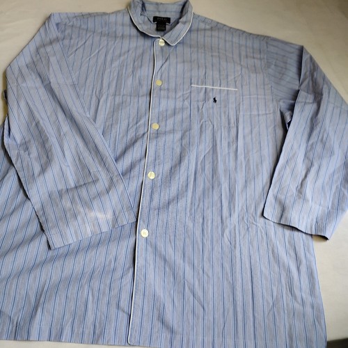 Ralph Lauren Pajama Set 2x 3x Mens Blue Stripe Cotton Two Piece Pony Lounge - Picture 5 of 18