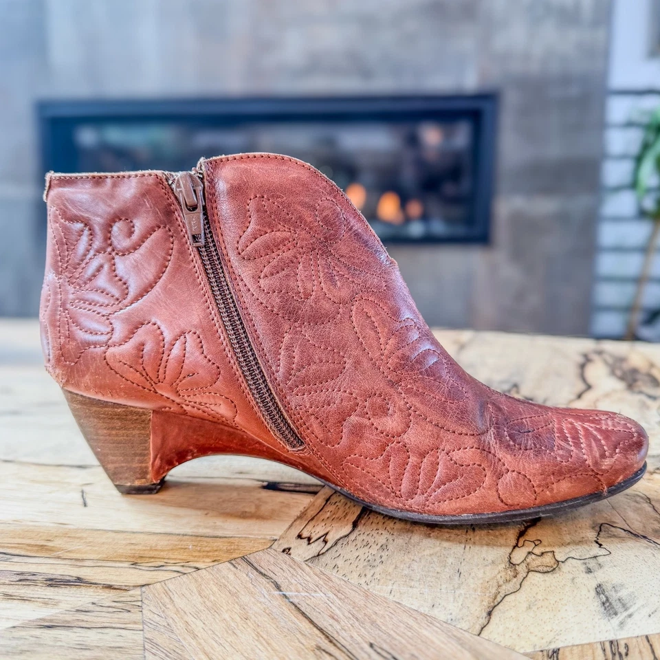 Botines Pikolinos Bordados Cuero Marrón Tacón Gatito-Mujer 37EU/6.5US Foto 4 de 4