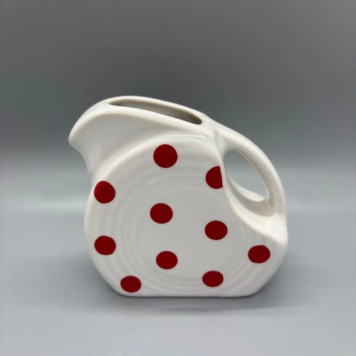 Fiesta Scarlet Polka Dots on White Mini Disc Pitcher | Fiestaware Creamer HLCCA
