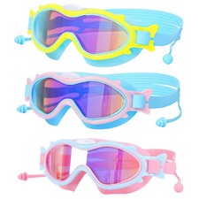 3 Colors Option - 1Pc Kids Swim Goggles With Ear Plugs UV Protection Anti-Fog Le