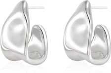 Chunky Silver Earrings for Women,Knot Drop Studs- Aretes Chunky Plata para Mujer
