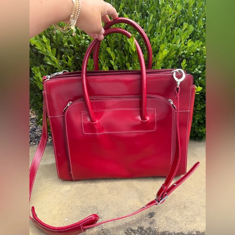 Mcklein USA LAKE FOREST | 15” Bolso de mano de cuero para computadora portátil en rojo Foto 3 de 4