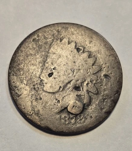 1878 Indian Head Cent 1c Penny, About Good AG Details, Damaged- Exact Coin Shown