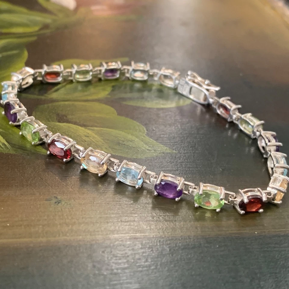 Vintage Designer Ross Simons Tennis Bracelet Gemstone Sterling Silver Size 7 - Image 2 of 4