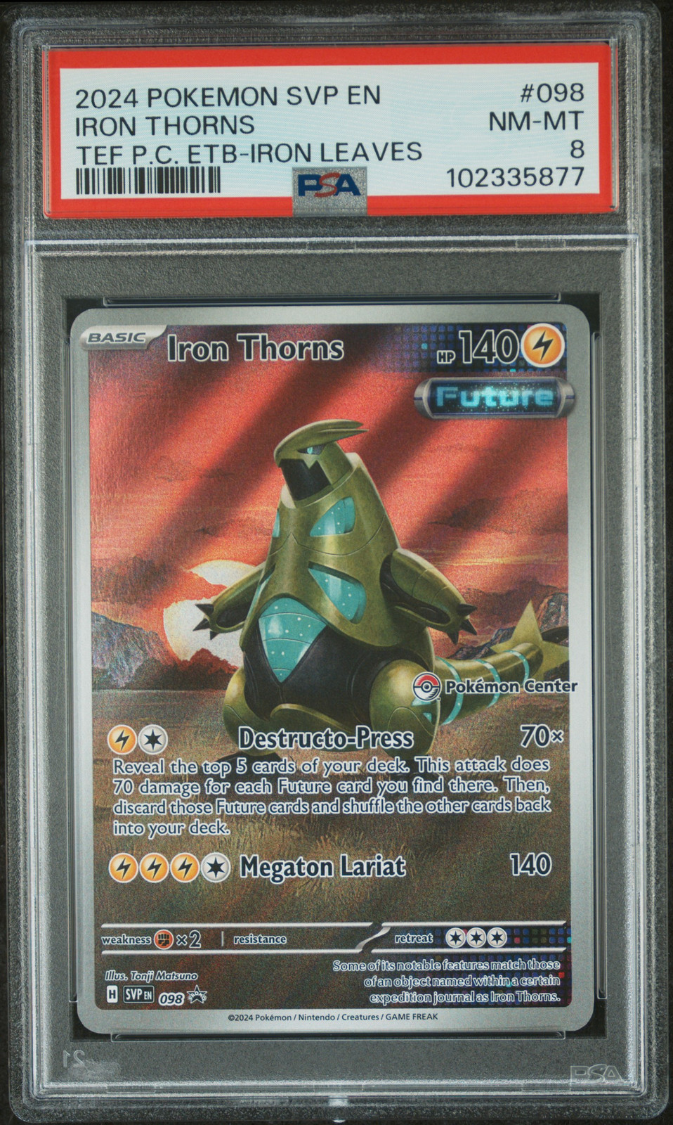2024 POKEMON TEMPORAL FORCES POKEMON CENTER ETB PROMO SVP #098 IRON THORNS PSA 8 - Main Image