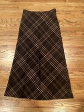 VTG RALPH LAUREN BLACK LABEL WOOL BROWN PLAID COTTAGE PRAIRIE MAXI SKIRT 8 READ