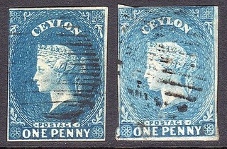 CEYLON 1857 59 QV 1d x 2 wmk Star imperf VFU SG 2 a cat £125