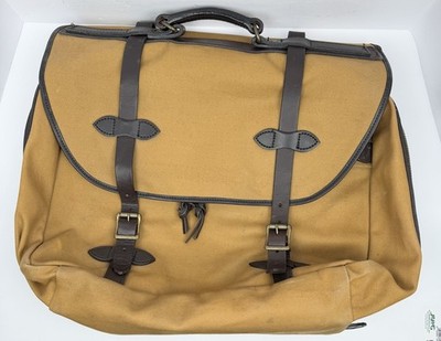 Vintage Filson Rugged Twill Tan Canvas Travel Bag Garment Luggage Leather YKK