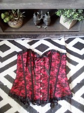 Large Red With Black Lace Corset Bustier Burlesque Corset Top Sz L Lingerie