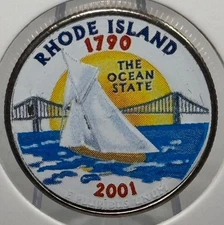 2001-P Rhode Island State Quarter Colorized Ocean State Sailboat Design