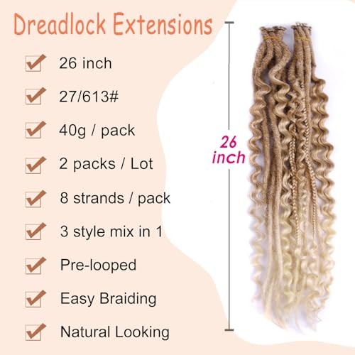26 Zoll 3 in 1 Dreadlock Erweiterungen Sets, Hippie und Boho 26" (16 Locs) 27/613# - Bild 3 von 7