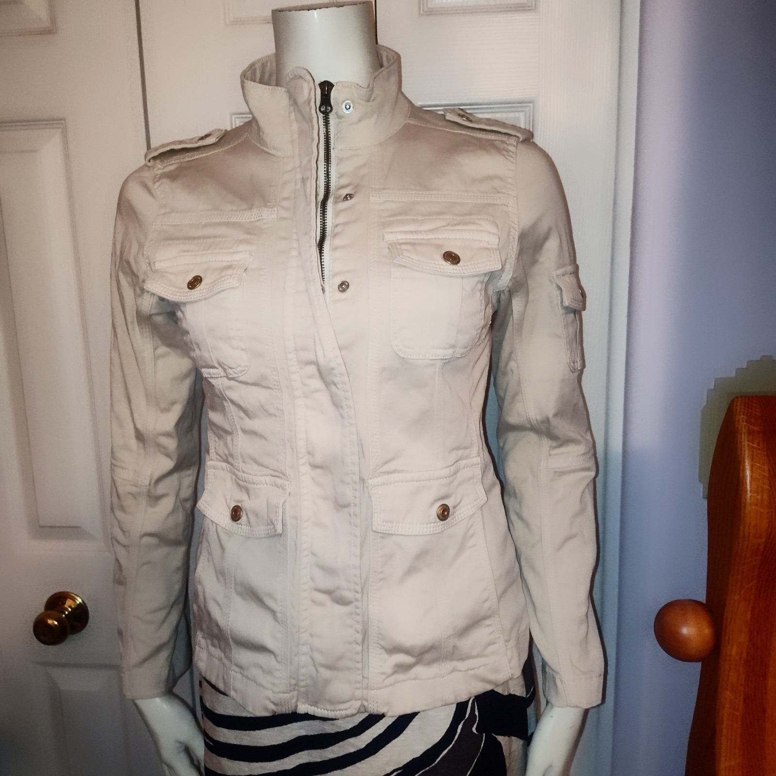 kenzie jeans Cream Colored Light Beige Utility Ja… - image 3